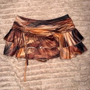 Tiered Mini Skirt in Metallic Brown & Bronze Tones